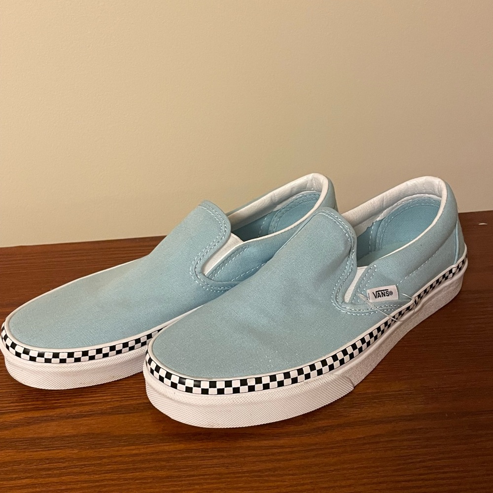 Vans light blue slip on shoes